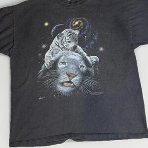 Vintage Tiger Lion Graphic Tee | Wildlife Galaxy T-Shirt
